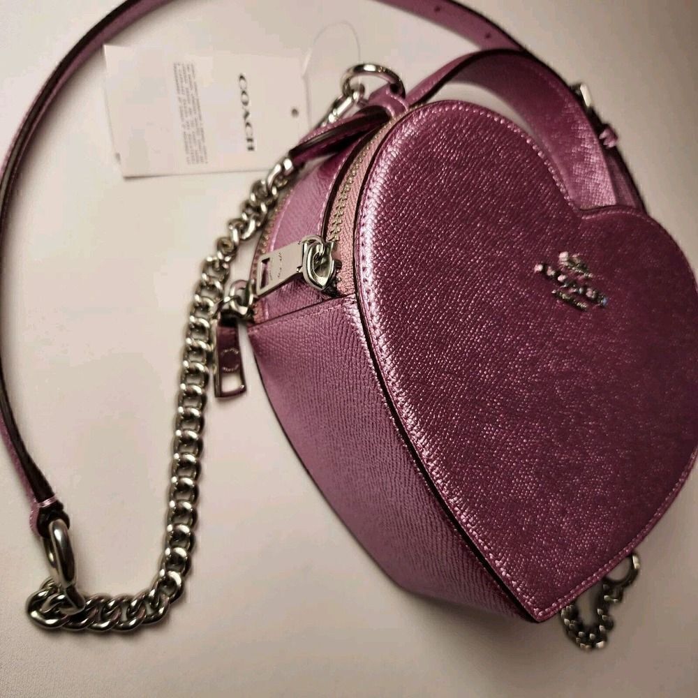 NWT COACH CP020 Heart Crossbody Metallic Lilac Pink - Picture 5 of 8